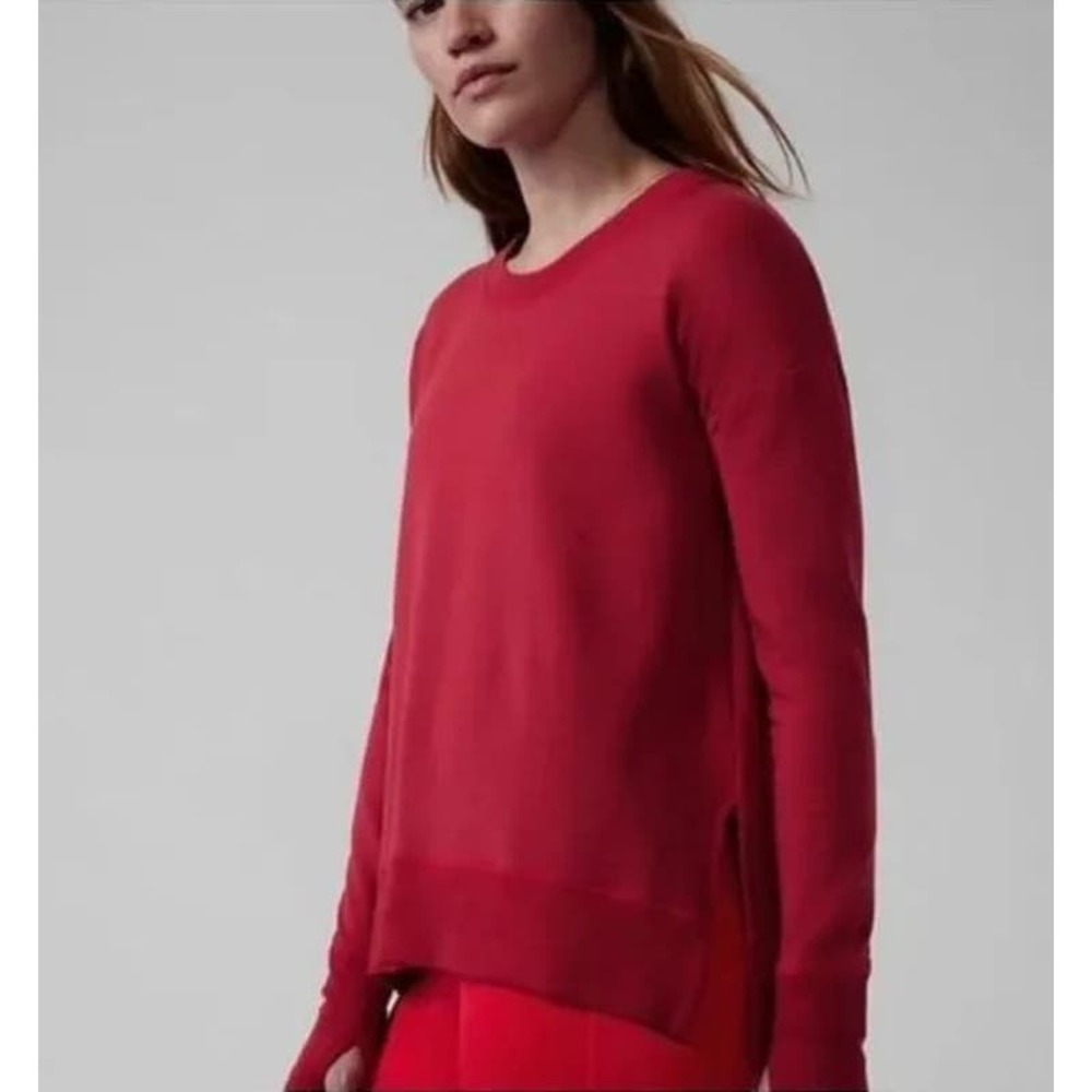 Athleta Coaster Luxe Stripe Sweatshirt Red Med